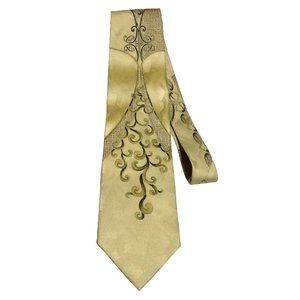 MCM ABSTRACT NECKTIE GOLD GREEN FILIGREE POLYESTER DESIGNER 60" X 4" MENS